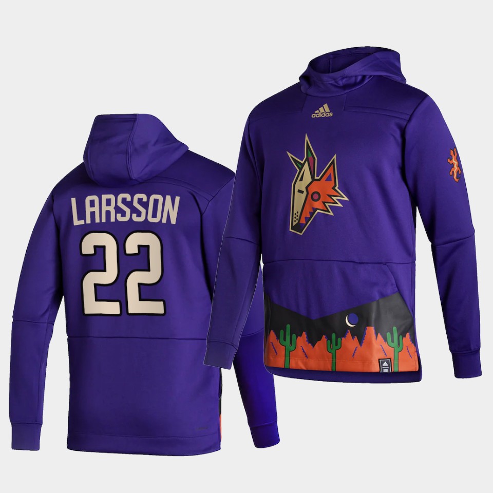 Men Arizona Coyotes #22 Larsson Purple NHL 2021 Adidas Pullover Hoodie Jersey